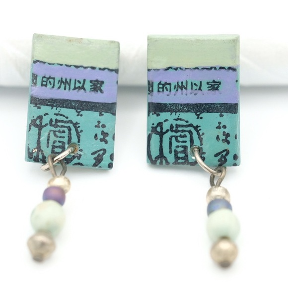 Beautiful teal & black earrings - Picture 1 of 4